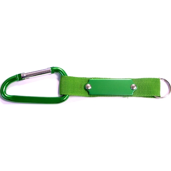 Carabiner with strap and metal plate, solid aluminum construction.... from ASI 74585 Nu Promo International / Nu Promo Line