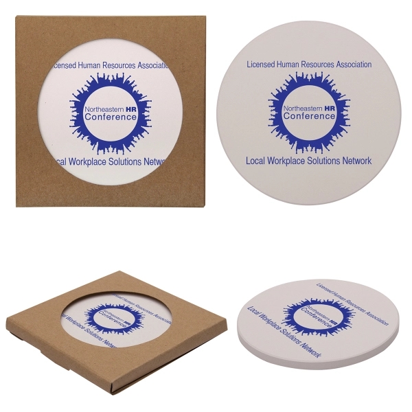 Round absorbent stone coaster with cork backing and pad printed graphics.... from ASI 62190 Illini
