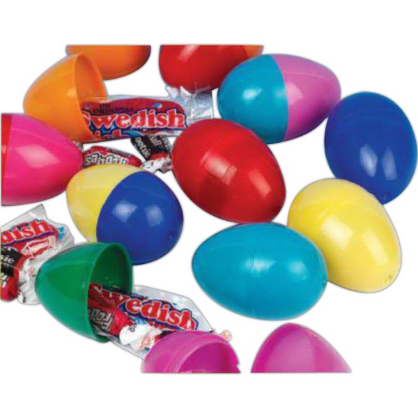 Deluxe Candy Filled Easter Eggs. 2 1/2" plastic Easter eggs filled... from ASI 98980 ZZ OLD - Zenith Promotions / Child Treasures.. the Fun Place