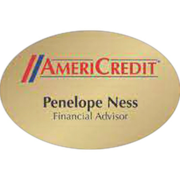 Full-color, oval-shaped, digital name badge in a matte or gloss finish... from ASI 59080 Halls & Company