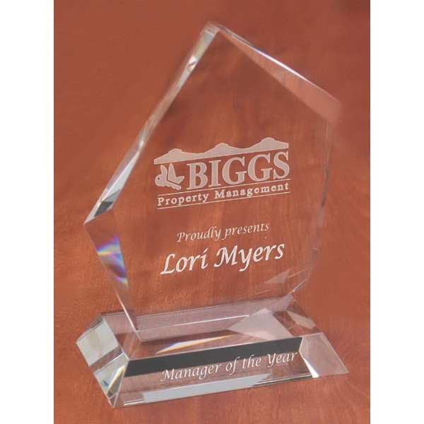 7" x 4.5" optical crystal award with customization.... from ASI 71920 Moderne Glass Company Inc / Glass America®