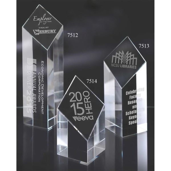 Optical crystal award with a diamond slant and multiple size options.... from ASI 71920 Moderne Glass Company Inc / Glass America®