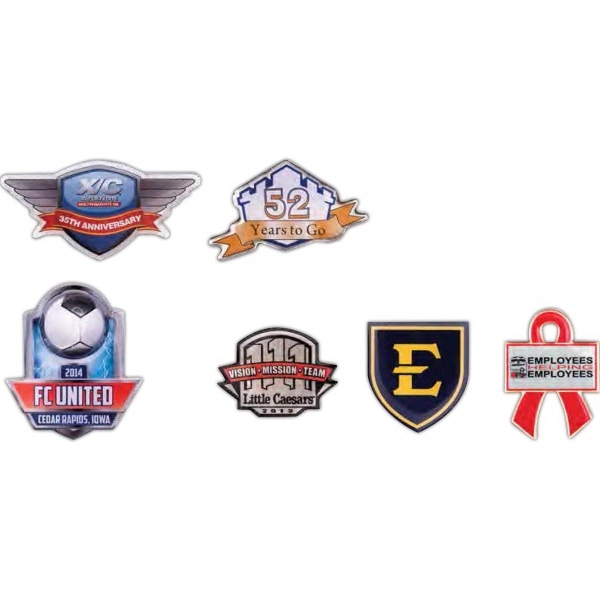 Custom shaped steel pins with full color dome imprint and butterfly... from ASI 52263 EMT / EMT