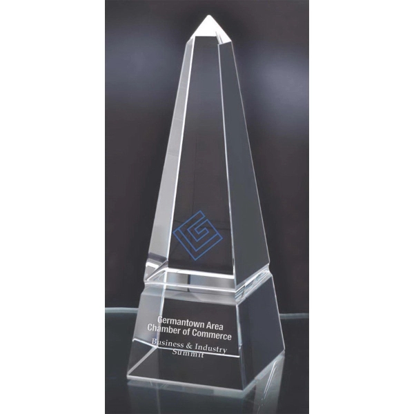 Grooved obelisk award made of optical crystal and available in two... from ASI 71920 Moderne Glass Company Inc / Glass America®