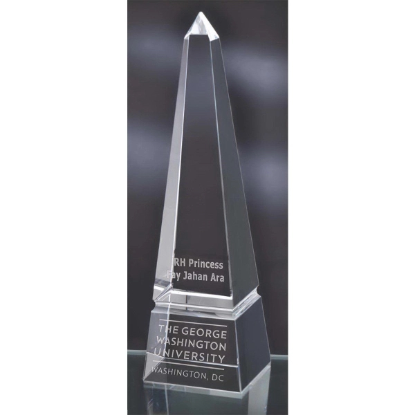 Grooved obelisk award made of optical crystal and available in two... from ASI 71920 Moderne Glass Company Inc / Glass America®