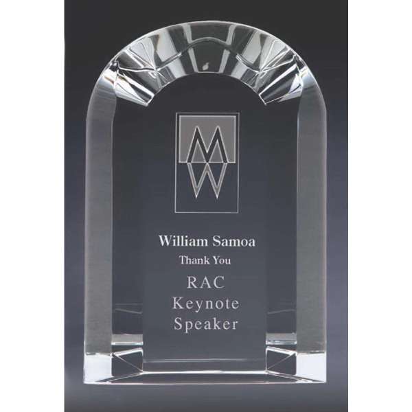 Arch shaped award made of optical crystal with smooth edges and... from ASI 71920 Moderne Glass Company Inc / Glass America®