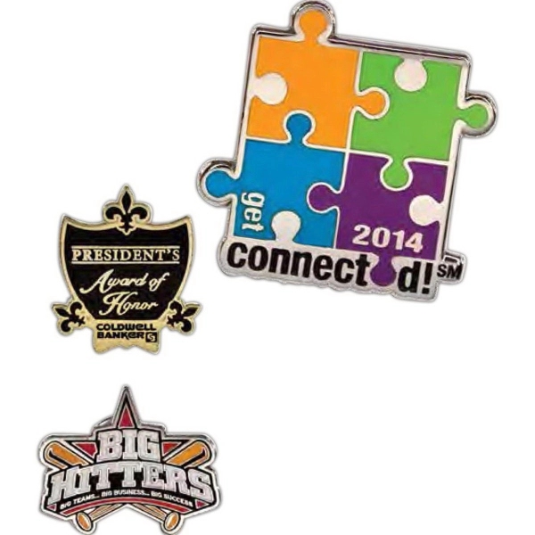Custom die struck metal pins in assorted sizes and enamel colors... from ASI 52263 EMT / EMT