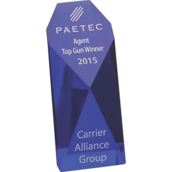 Optical crystal award with a slanted top and customization.... from ASI 71920 Moderne Glass Company Inc / Glass America®