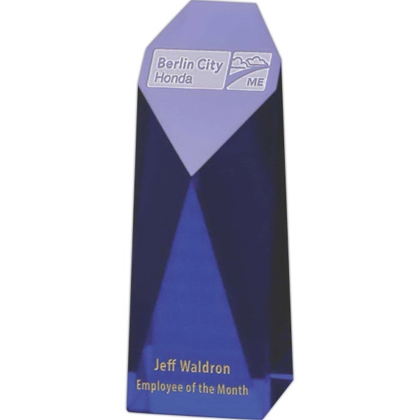Optical crystal award with a slanted top and customization.... from ASI 71920 Moderne Glass Company Inc / Glass America®
