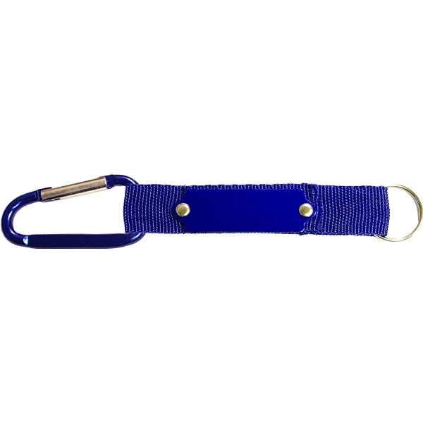 Carabiner with strap and metal plate, solid aluminum construction.... from ASI 74585 Nu Promo International / Nu Promo Line
