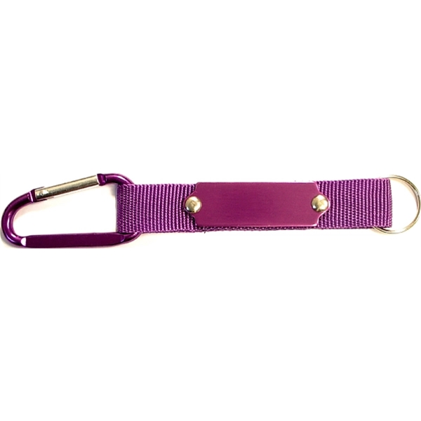 Carabiner with strap and metal plate, solid aluminum construction.... from ASI 74585 Nu Promo International / Nu Promo Line