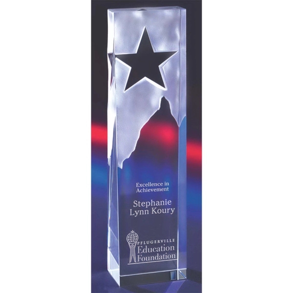 10" x 2.5" award with a star enclosed in a tower... from ASI 71920 Moderne Glass Company Inc / Glass America®
