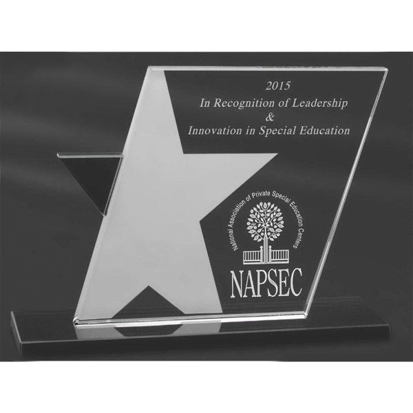 8.5" x 6" optical crystal award with a star design and... from ASI 71920 Moderne Glass Company Inc / Glass America®