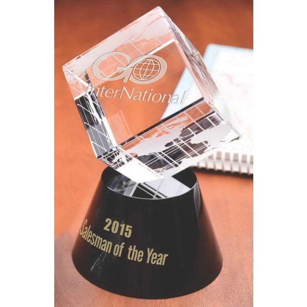Globe award made of optical crystal featuring a full map of... from ASI 71920 Moderne Glass Company Inc / Glass America®