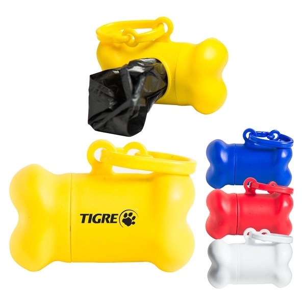 Pet waste bag dispenser. Includes 15 polybags. Bone shape. Oversize clip... from ASI 79840 The Proinnovative Line