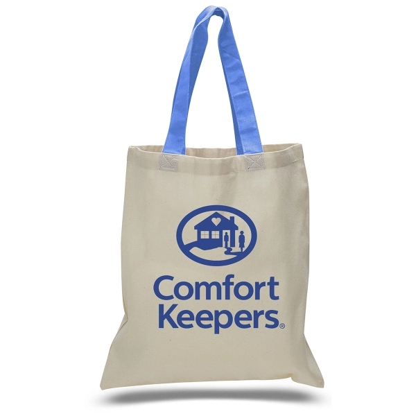 Natural colored 6 oz. cotton bag with colored handles.... from ASI 79840 The Proinnovative Line / Proinnovative Line