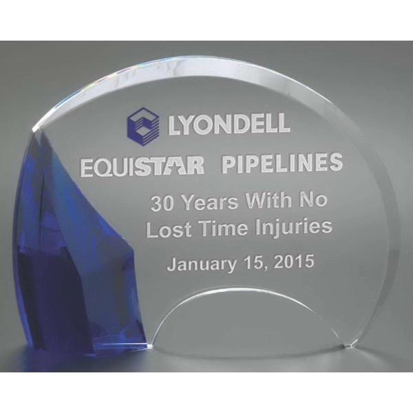 5.25" x 7" award made of optical crystal with semi-circular disc... from ASI 71920 Moderne Glass Company Inc / Glass America®