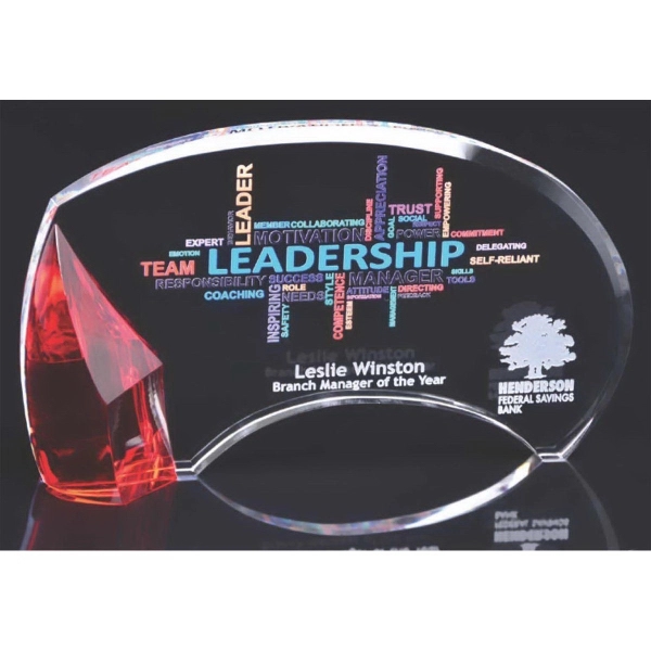 5.25" x 9" award made of optical crystal with semi-circular disc... from ASI 71920 Moderne Glass Company Inc / Glass America®