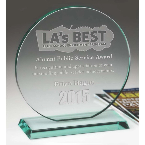 Award with a jade glass disc on top of a base.... from ASI 71920 Moderne Glass Company Inc / Glass America®