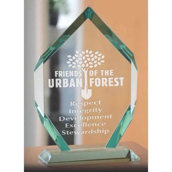 Jade glass award with wide angle bevels and three different sizes.... from ASI 71920 Moderne Glass Company Inc / Glass America®