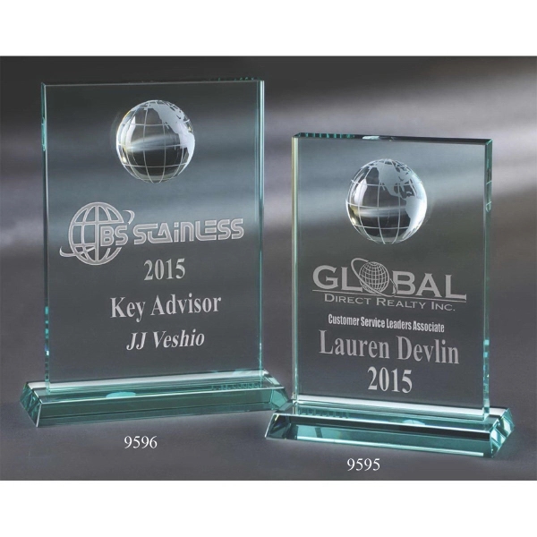 Jade glass award with a sliced globe attached to the top.... from ASI 71920 Moderne Glass Company Inc / Glass America®