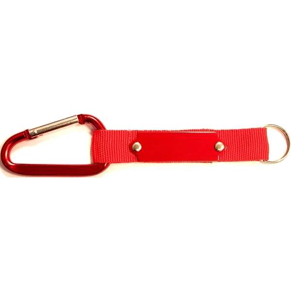 Carabiner with strap and metal plate, solid aluminum construction.... from ASI 74585 Nu Promo International / Nu Promo Line