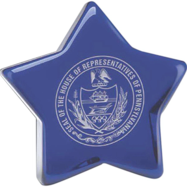 4.25" x 4.25" star-shaped, cobalt blue colored glass award.... from ASI 71920 Moderne Glass Company Inc / Glass America®