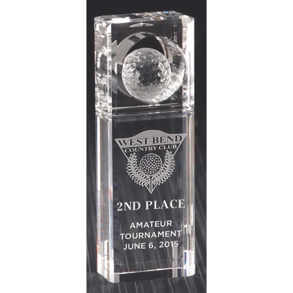 Grooved optical glass obelisk with a routed top featuring a clear... from ASI 71920 Moderne Glass Company Inc / Glass America®