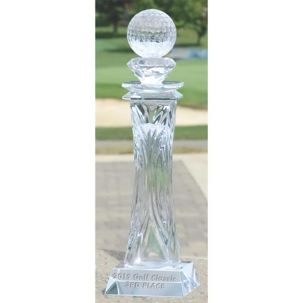 Tower award made of optical glass with a golf ball on... from ASI 71920 Moderne Glass Company Inc / Glass America®