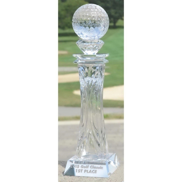 Tower award made of optical glass with a golf ball on... from ASI 71920 Moderne Glass Company Inc / Glass America®