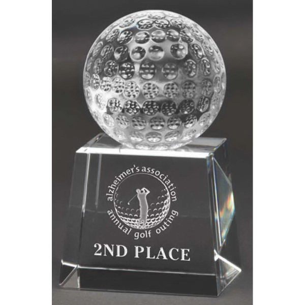 Award featuring an unattached glass golf ball available in three sizes.... from ASI 71920 Moderne Glass Company Inc / Glass America®