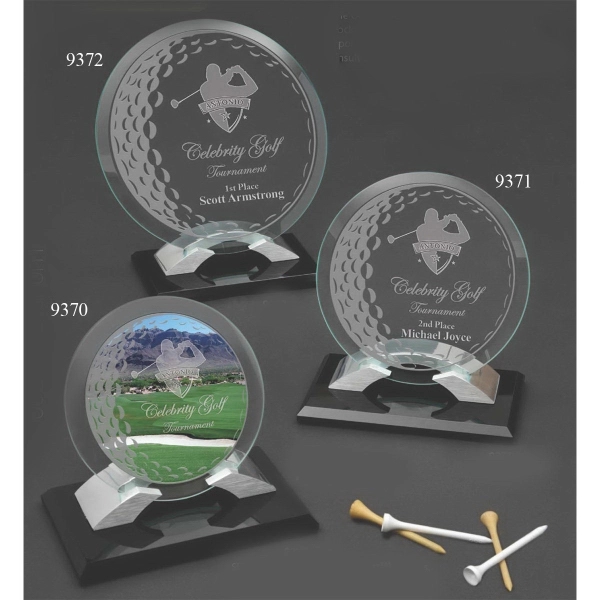 Glass award with a metal and black glass base and etched... from ASI 71920 Moderne Glass Company Inc / Glass America®