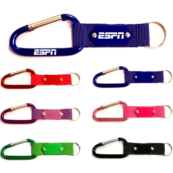 Carabiner with strap and metal plate, solid aluminum construction.... from ASI 74585 Nu Promo International / Nu Promo Line
