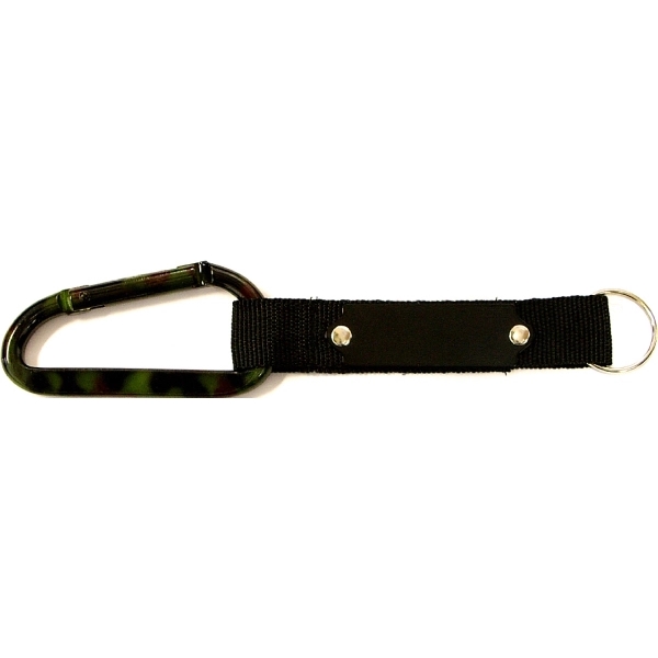Carabiner with strap and metal plate, solid aluminum construction.... from ASI 74585 Nu Promo International / Nu Promo Line
