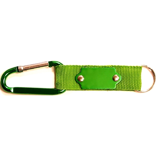 Carabiner with strap and metal plate, solid aluminum construction.... from ASI 74585 Nu Promo International / Nu Promo Line
