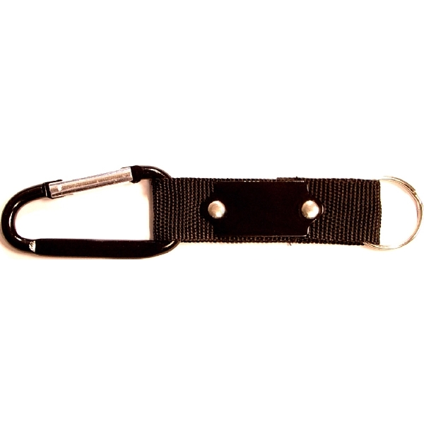 Carabiner with strap and metal plate, solid aluminum construction.... from ASI 74585 Nu Promo International / Nu Promo Line