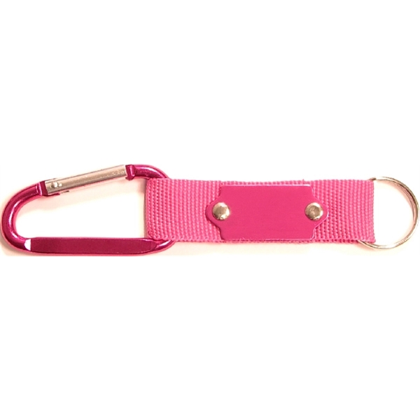 Carabiner with strap and metal plate, solid aluminum construction.... from ASI 74585 Nu Promo International / Nu Promo Line