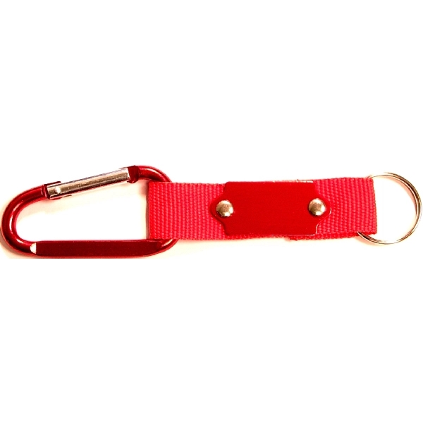 Carabiner with strap and metal plate, solid aluminum construction.... from ASI 74585 Nu Promo International / Nu Promo Line