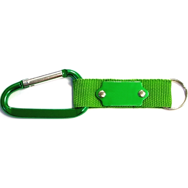 Carabiner with strap and metal plate, solid aluminum construction.... from ASI 74585 Nu Promo International / Nu Promo Line