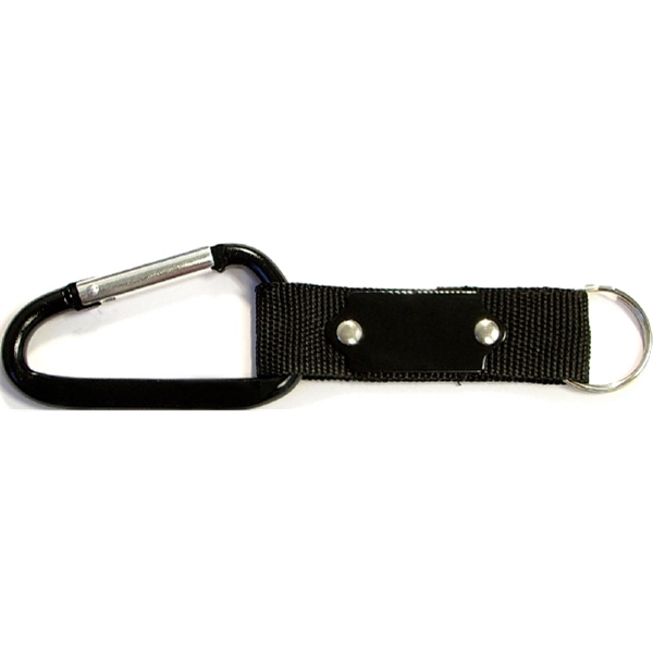 Carabiner with strap and metal plate, solid aluminum construction.... from ASI 74585 Nu Promo International / Nu Promo Line