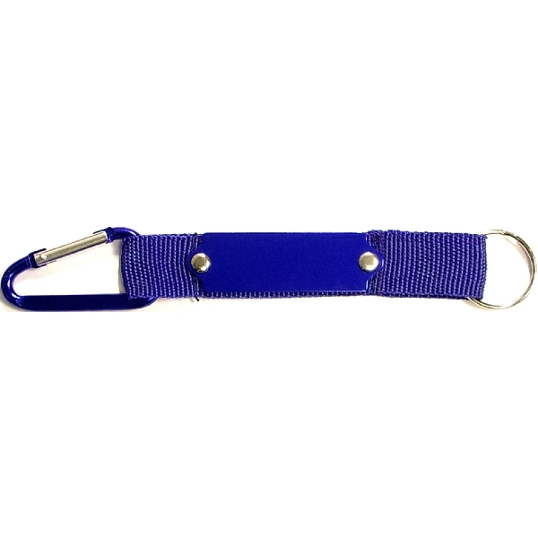 Carabiner with strap and metal plate, solid aluminum construction.... from ASI 74585 Nu Promo International / Nu Promo Line