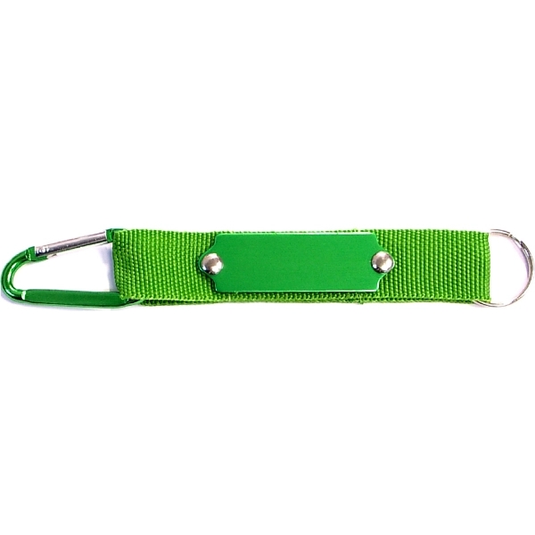 Carabiner with strap and metal plate, solid aluminum construction.... from ASI 74585 Nu Promo International / Nu Promo Line