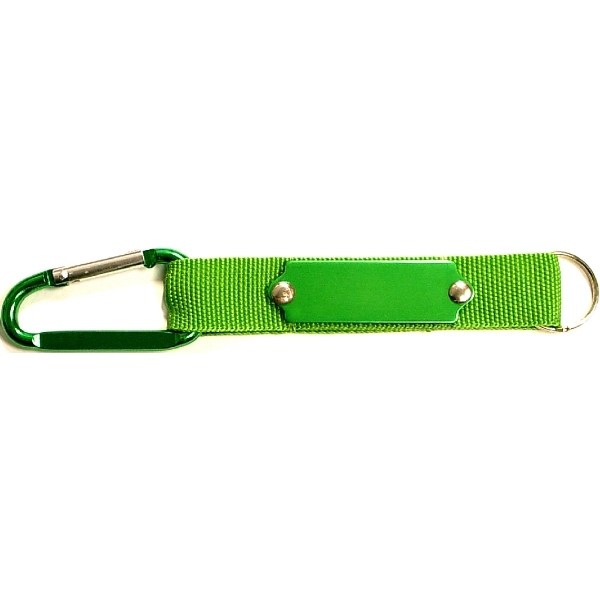 Carabiner with strap and metal plate, solid aluminum construction.... from ASI 74585 Nu Promo International / Nu Promo Line