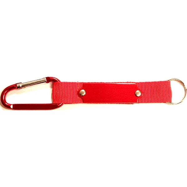 Carabiner with strap and metal plate, solid aluminum construction.... from ASI 74585 Nu Promo International / Nu Promo Line