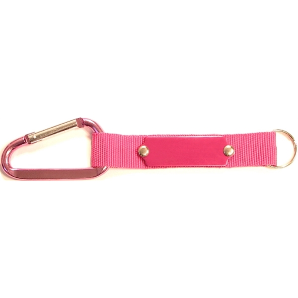 Carabiner with strap and metal plate, solid aluminum construction.... from ASI 74585 Nu Promo International / Nu Promo Line
