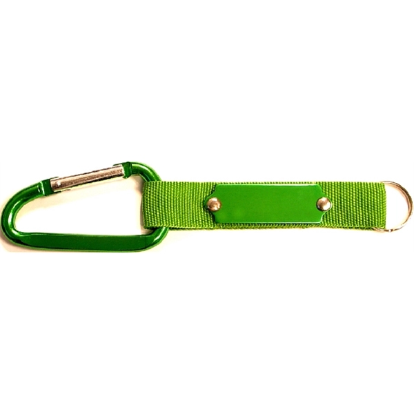 Carabiner with strap and metal plate, solid aluminum construction.... from ASI 74585 Nu Promo International / Nu Promo Line