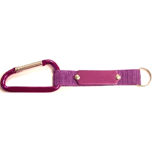 Carabiner with strap and metal plate, solid aluminum construction.... from ASI 74585 Nu Promo International / Nu Promo Line