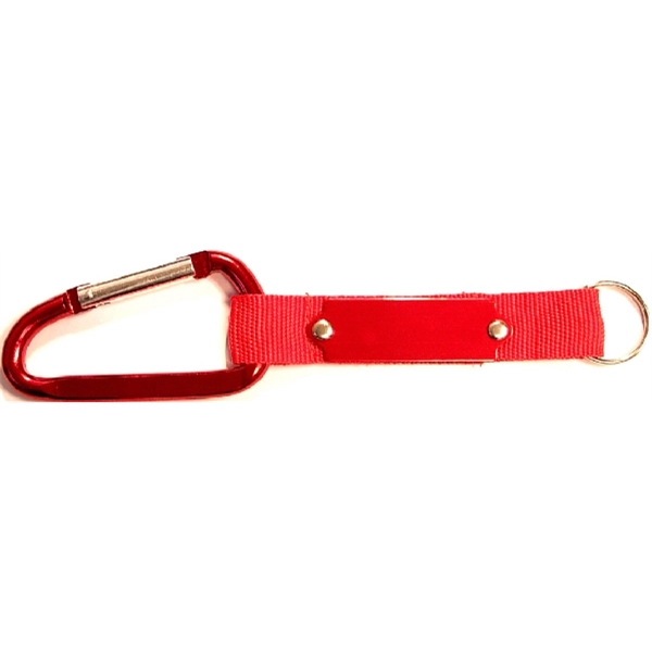 Carabiner with strap and metal plate, solid aluminum construction.... from ASI 74585 Nu Promo International / Nu Promo Line