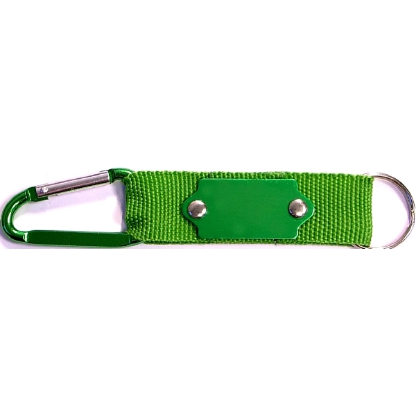 Carabiner with strap and metal plate,  solid aluminum construction.... from ASI 74585 Nu Promo International / Nu Promo Line