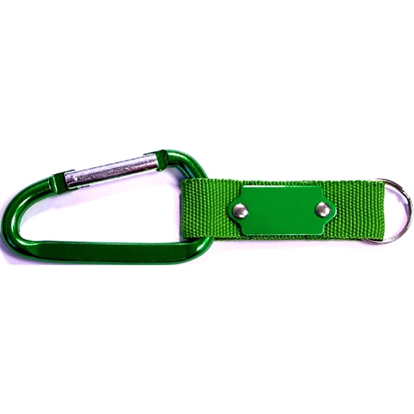 Carabiner with strap and metal plate, solid aluminum construction.... from ASI 74585 Nu Promo International / Nu Promo Line